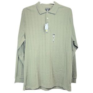 NWT Van Heusen Men's Olive Green Cotton Blend Grid Pattern L/S Polo‎ XLT/TGL